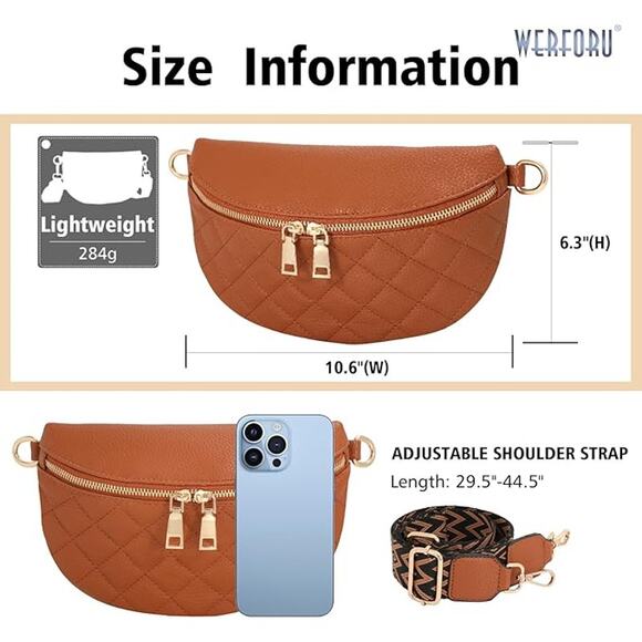 BOGO   Quilted Faux Leather Belt Bag Crossbody or Waist Pack 2 For $20 - Picture 4 of 6